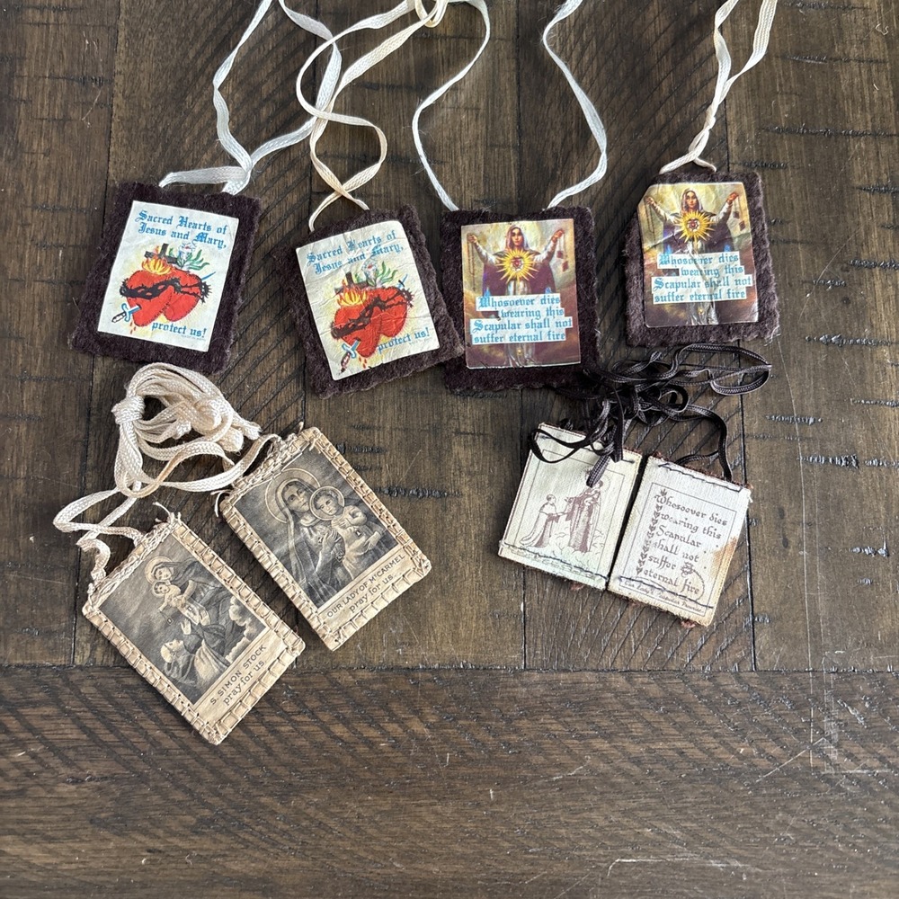 VTG Catholic Scapular Cloth Medallion Devotional Lady Of MtCarmel Jesus Mary Lot